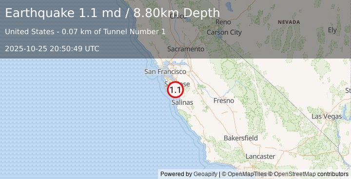 Earthquake 4 km SSE of Lexington Hills, CA (1.1 md) (2025-10-25 20:50:49 UTC)