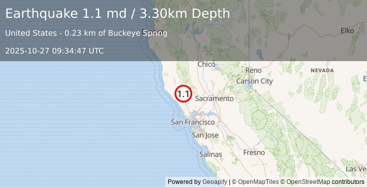 Earthquake 7 km WSW of The Geysers, CA (1.1 md) (2025-10-27 09:34:47 UTC)