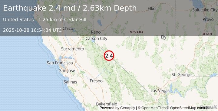 Earthquake 14 km E of Bodie, CA (2.4 md) (2025-10-28 16:54:34 UTC)