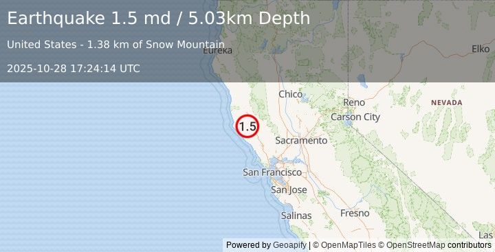 Earthquake 16 km ESE of Boonville, CA (1.5 md) (2025-10-28 17:24:14 UTC)