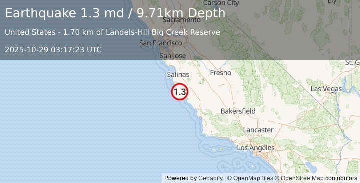 Earthquake 5 km NNW of Lopez Point, CA (1.3 md) (2025-10-29 03:17:23 UTC)