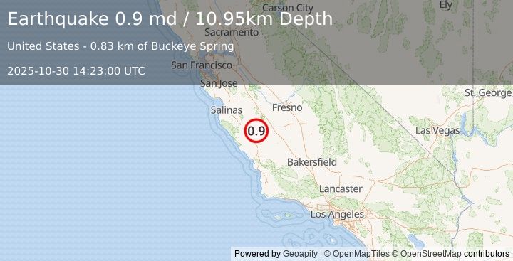 Earthquake 22 km NE of San Ardo, CA (0.9 md) (2025-10-30 14:23:00 UTC)