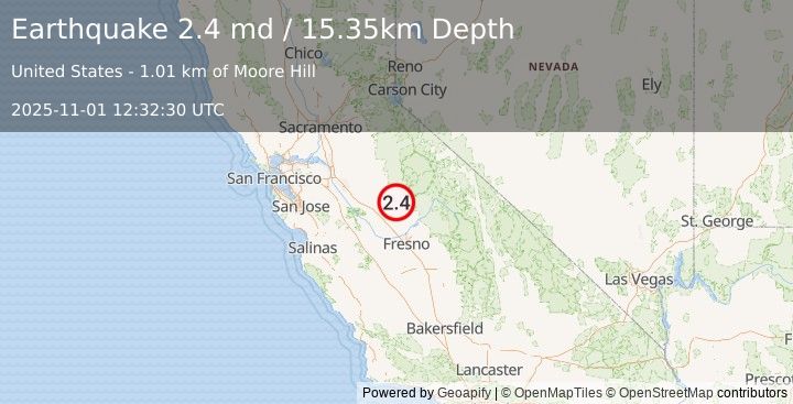 Earthquake 10 km S of Mariposa, CA (2.4 md) (2025-11-01 12:32:30 UTC)