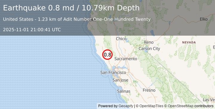 Earthquake 9 km WNW of The Geysers, CA (0.8 md) (2025-11-01 21:00:41 UTC)