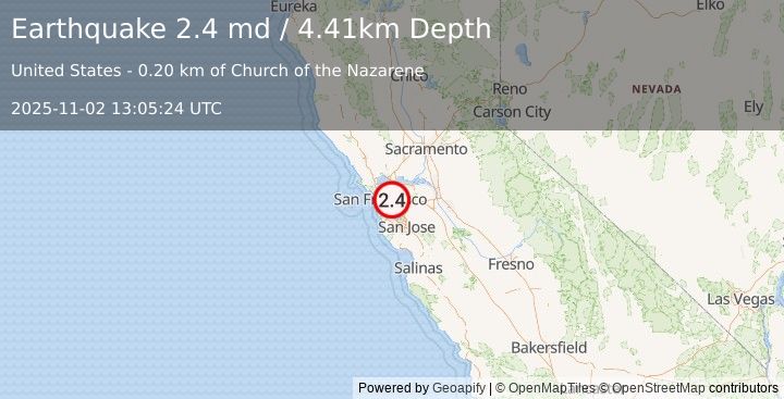 Earthquake 5 km SE of Oakland, CA (2.4 md) (2025-11-02 13:05:24 UTC)