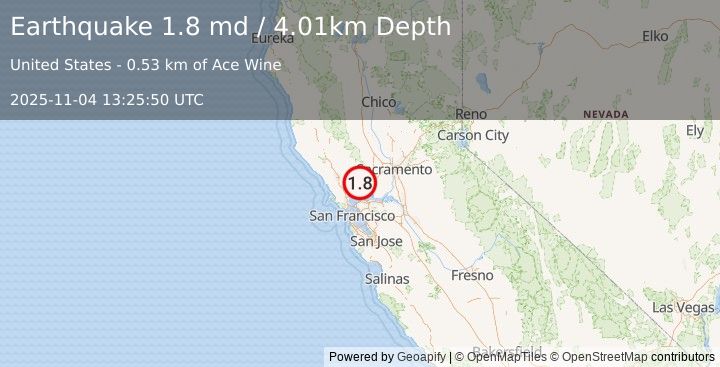 Earthquake 5 km NE of Napa, CA (1.8 md) (2025-11-04 13:25:50 UTC)