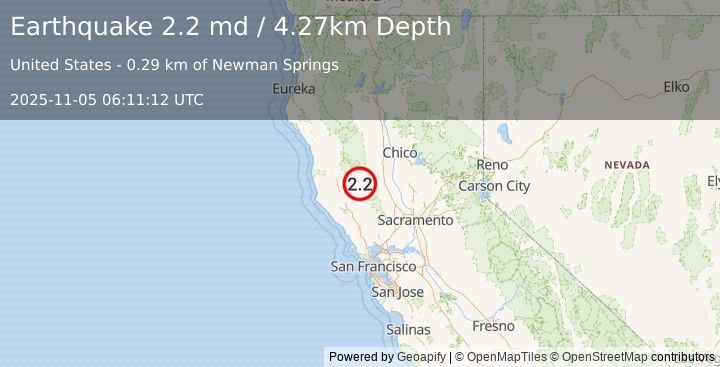 Earthquake 14 km NE of Nice, CA (2.2 md) (2025-11-05 06:11:12 UTC)