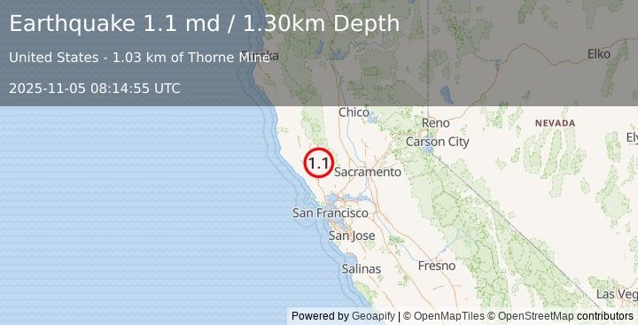 Earthquake 2 km SSW of Anderson Springs, CA (1.1 md) (2025-11-05 08:14:55 UTC)