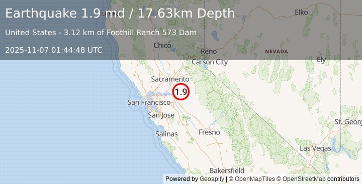 Earthquake 9 km SW of Wallace, CA (1.9 md) (2025-11-07 01:44:48 UTC)
