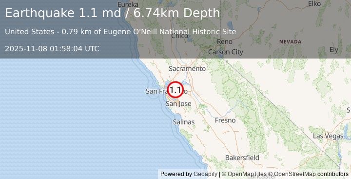 Earthquake 2 km SSE of Alamo, CA (1.1 md) (2025-11-08 01:58:04 UTC)