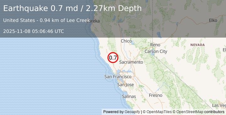 Earthquake 4 km W of Cobb, CA (0.7 md) (2025-11-08 05:06:46 UTC)