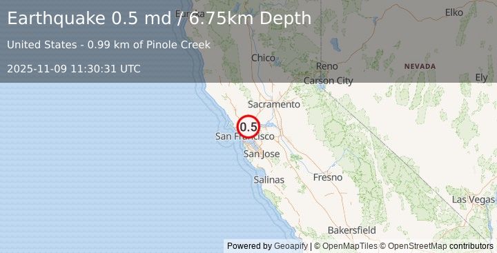 Earthquake 2 km W of Hercules, CA (0.5 md) (2025-11-09 11:30:31 UTC)