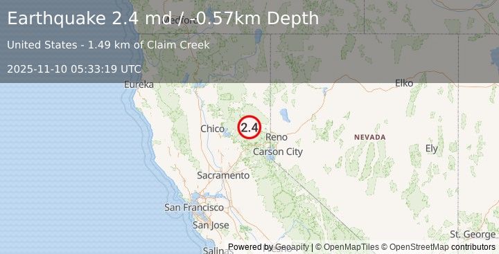 Earthquake 3 km SE of Johnsville, CA (2.4 md) (2025-11-10 05:33:19 UTC)