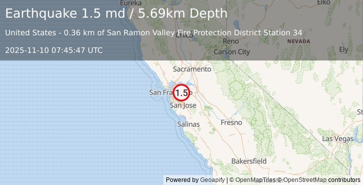 Earthquake 2 km ESE of San Ramon, CA (1.5 md) (2025-11-10 07:45:47 UTC)