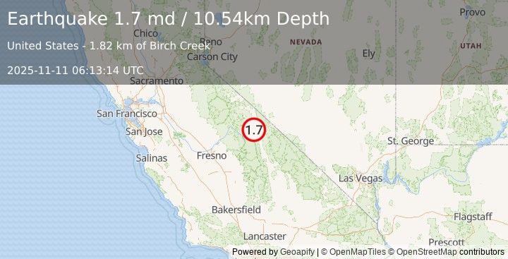 Earthquake 2 km NNW of West Bishop, CA (1.7 md) (2025-11-11 06:13:14 UTC)