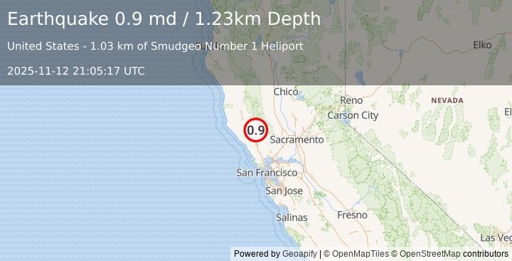 Earthquake 2 km N of The Geysers, CA (0.9 md) (2025-11-12 21:05:17 UTC)