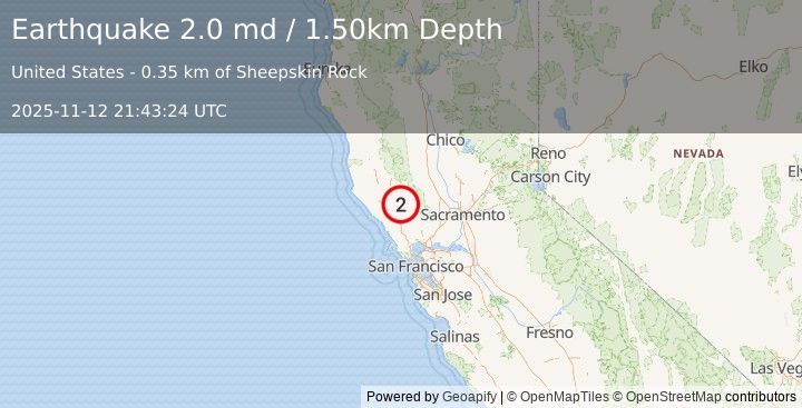 Earthquake 4 km SSW of Anderson Springs, CA (2.0 md) (2025-11-12 21:43:24 UTC)
