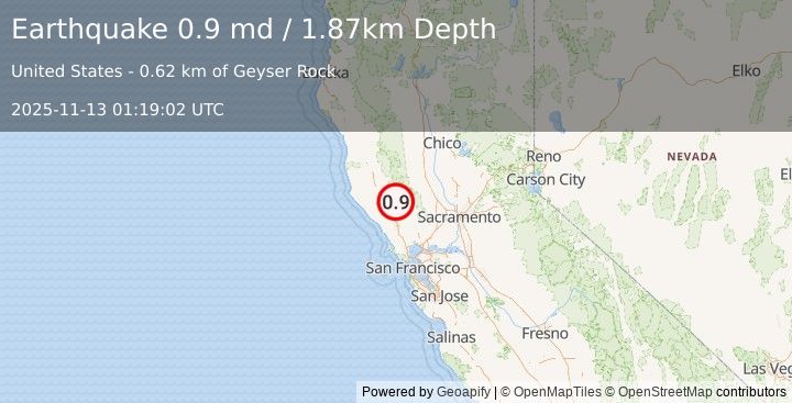 Earthquake 3 km WSW of Cobb, CA (0.9 md) (2025-11-13 01:19:02 UTC)