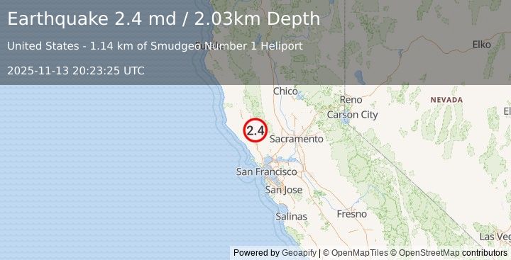 Earthquake 1 km NW of The Geysers, CA (2.4 md) (2025-11-13 20:23:25 UTC)