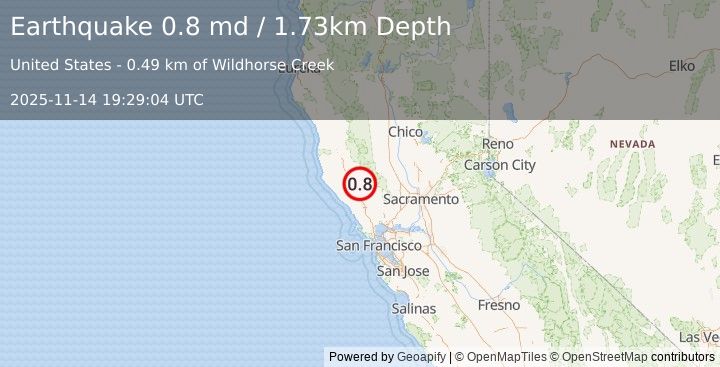 Earthquake 10 km NW of The Geysers, CA (0.8 md) (2025-11-14 19:29:04 UTC)