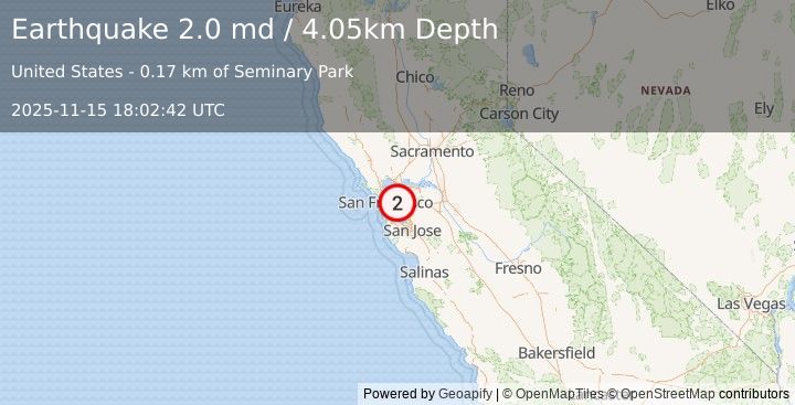 Earthquake 4 km SE of Oakland, CA (2.0 md) (2025-11-15 18:02:42 UTC)
