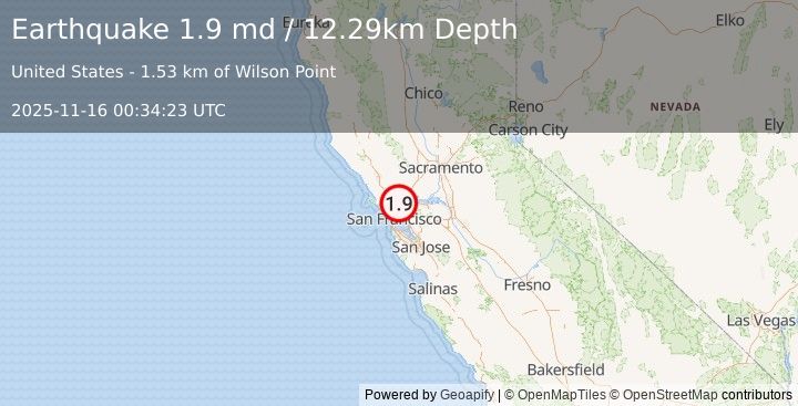 Earthquake 2 km N of Bayview-Montalvin, CA (1.9 md) (2025-11-16 00:34:23 UTC)