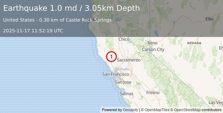 Earthquake 2 km WSW of Anderson Springs, CA (1.0 md) (2025-11-17 11:52:19 UTC)