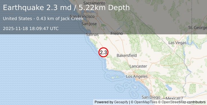 Earthquake 8 km W of Templeton, CA (2.3 md) (2025-11-18 18:09:47 UTC)