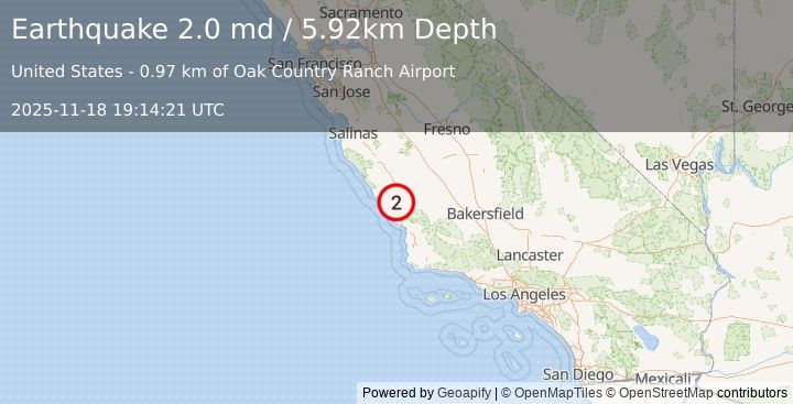 Earthquake 8 km W of Templeton, CA (2.0 md) (2025-11-18 19:14:21 UTC)