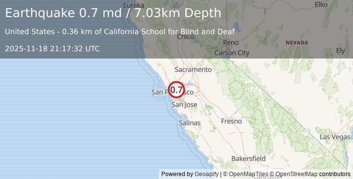 Earthquake 3 km ESE of Berkeley, CA (0.7 md) (2025-11-18 21:17:32 UTC)