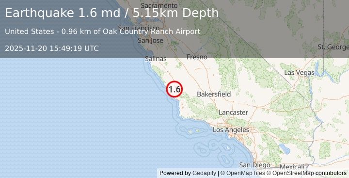 Earthquake 9 km W of Templeton, CA (1.6 md) (2025-11-20 15:49:19 UTC)