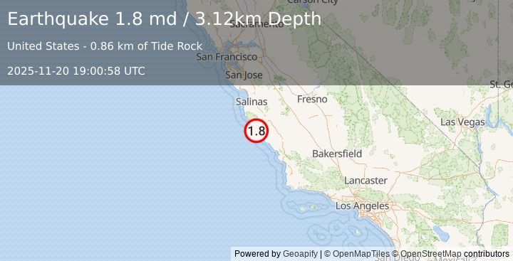 Earthquake 10 km SE of Lopez Point, CA (1.8 md) (2025-11-20 19:00:58 UTC)