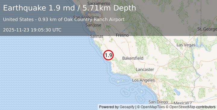 Earthquake 8 km W of Templeton, CA (1.9 md) (2025-11-23 19:05:30 UTC)