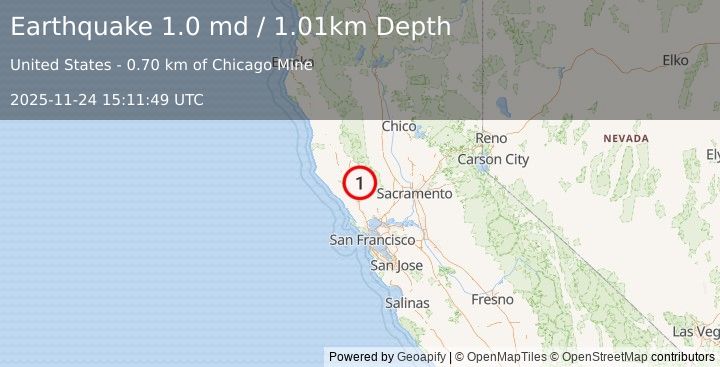 Earthquake 3 km S of Anderson Springs, CA (1.0 md) (2025-11-24 15:11:49 UTC)