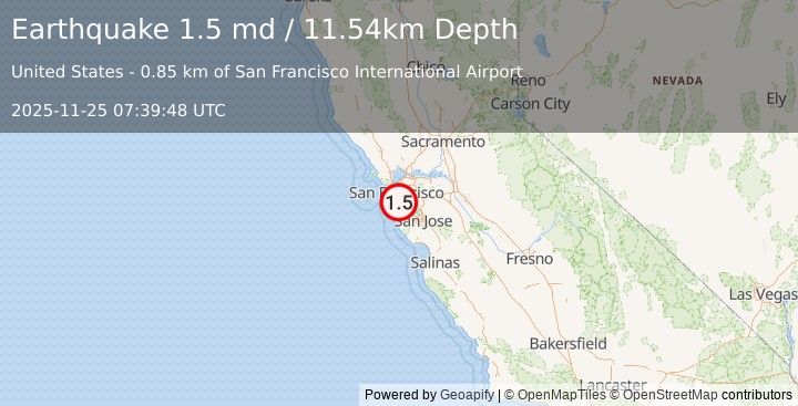 Earthquake 2 km NE of Millbrae, CA (1.5 md) (2025-11-25 07:39:48 UTC)