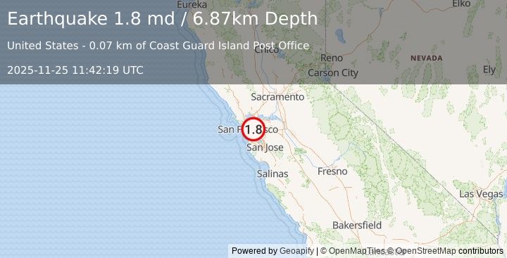 Earthquake 2 km NNW of Alameda, CA (1.8 md) (2025-11-25 11:42:19 UTC)