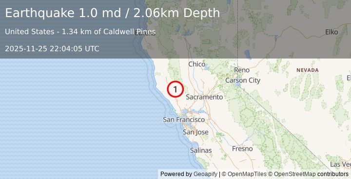 Earthquake 7 km WNW of Cobb, CA (1.0 md) (2025-11-25 22:04:05 UTC)