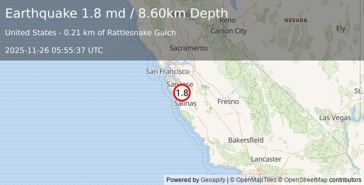 Earthquake 6 km E of Day Valley, CA (1.8 md) (2025-11-26 05:55:37 UTC)
