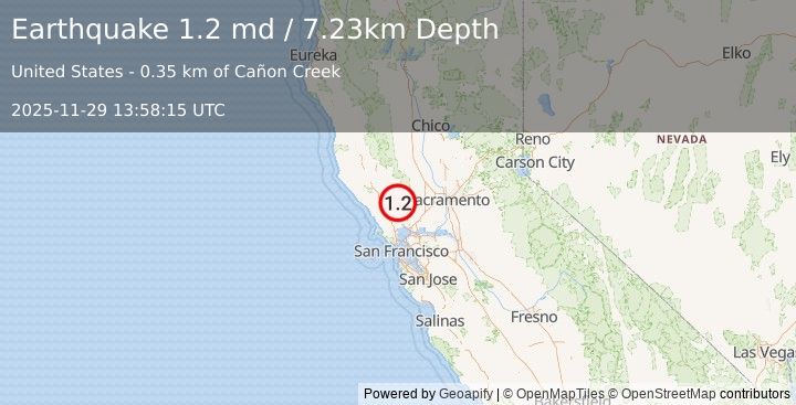 Earthquake 4 km NNW of Saint Helena, CA (1.2 md) (2025-11-29 13:58:15 UTC)