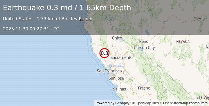 Earthquake 6 km WNW of Cobb, CA (0.3 md) (2025-11-30 00:27:31 UTC)