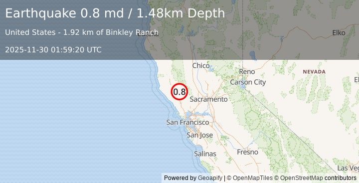 Earthquake 5 km WNW of Cobb, CA (0.8 md) (2025-11-30 01:59:20 UTC)