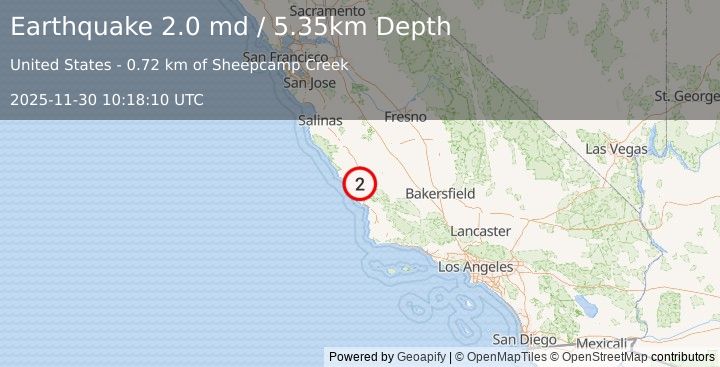 Earthquake 7 km W of Templeton, CA (2.0 md) (2025-11-30 10:18:10 UTC)