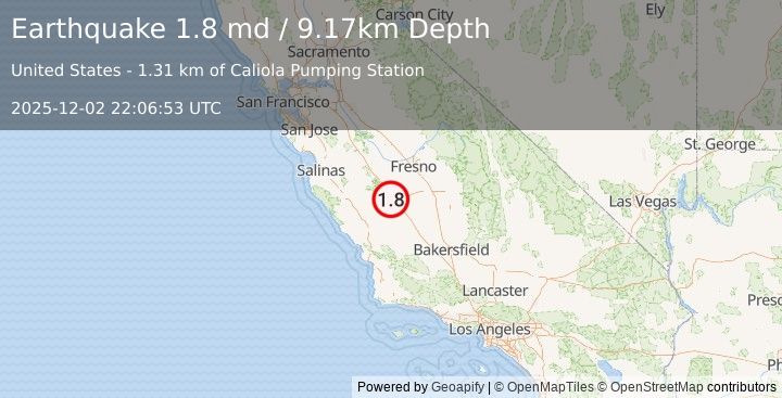 Earthquake 12 km W of Huron, CA (1.8 md) (2025-12-02 22:06:53 UTC)