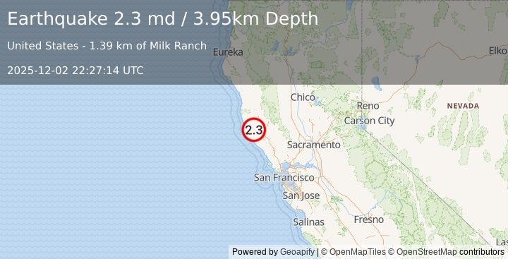 Earthquake 7 km S of Boonville, CA (2.3 md) (2025-12-02 22:27:14 UTC)
