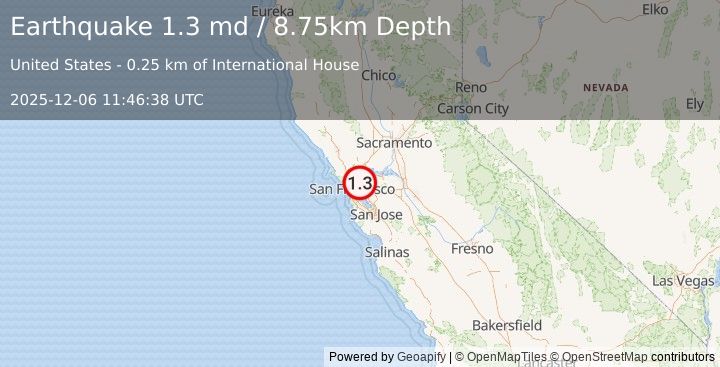 Earthquake 2 km E of Berkeley, CA (1.3 md) (2025-12-06 11:46:38 UTC)