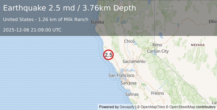 Earthquake 7 km S of Boonville, CA (2.5 md) (2025-12-06 21:09:00 UTC)