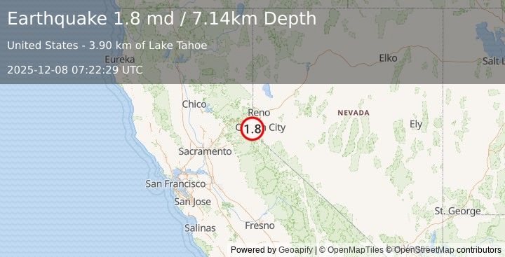 Earthquake 10 km SE of Dollar Point, CA (1.8 md) (2025-12-08 07:22:29 UTC)