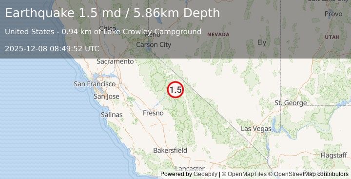 Earthquake 9 km W of Toms Place, CA (1.5 md) (2025-12-08 08:49:52 UTC)