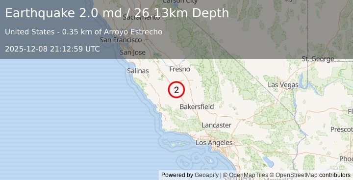 Earthquake 5 km SE of Kettleman City, CA (2.0 md) (2025-12-08 21:12:59 UTC)