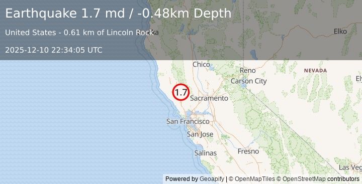 Earthquake 3 km ENE of The Geysers, CA (1.7 md) (2025-12-10 22:34:05 UTC)
